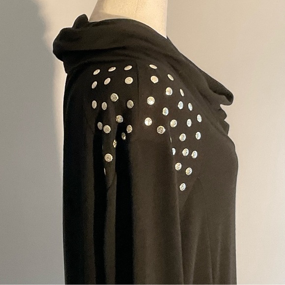 Blooming Rose Witchy 2X Black Jersey Maxi Dress Silver Dot Trim Bat Wing Hem - Picture 13 of 15